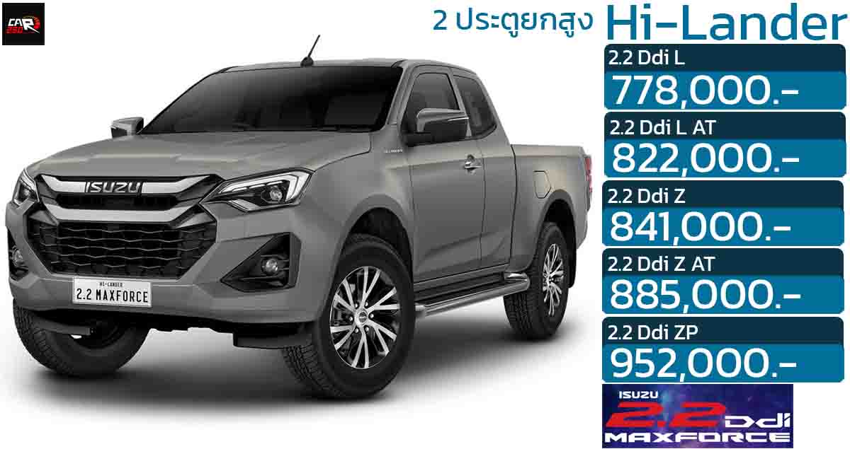 ISUZU D-MAX Hi-Lander ยกสูง 2 ประตู ดีเซลเทอร์โบ 2.2 ลิตร ราคา 778,000 – 952,000 บาท