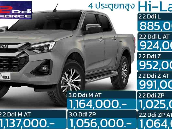 ISUZU D-MAX Hi-lander 4 ประตู พร้อมดีเซลเทอร์โบ 2.2 ใหม่  ราคา 885,000 – 1,164,000 บาท