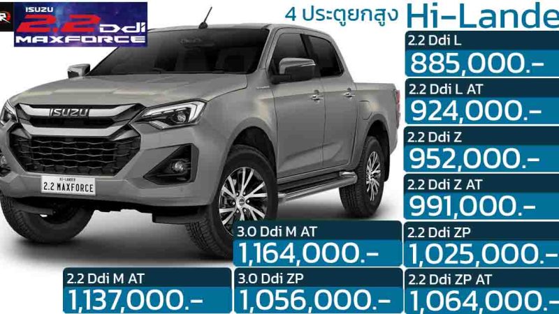 ISUZU D-MAX Hi-lander 4 ประตู พร้อมดีเซลเทอร์โบ 2.2 ใหม่  ราคา 885,000 – 1,164,000 บาท