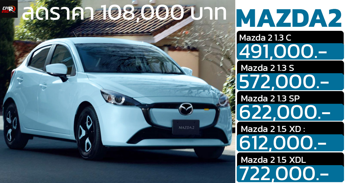 ลดราคา 108,000 บาท MAZDA 2 ในไทย เหลือ 491,000 – 722,000 บาท