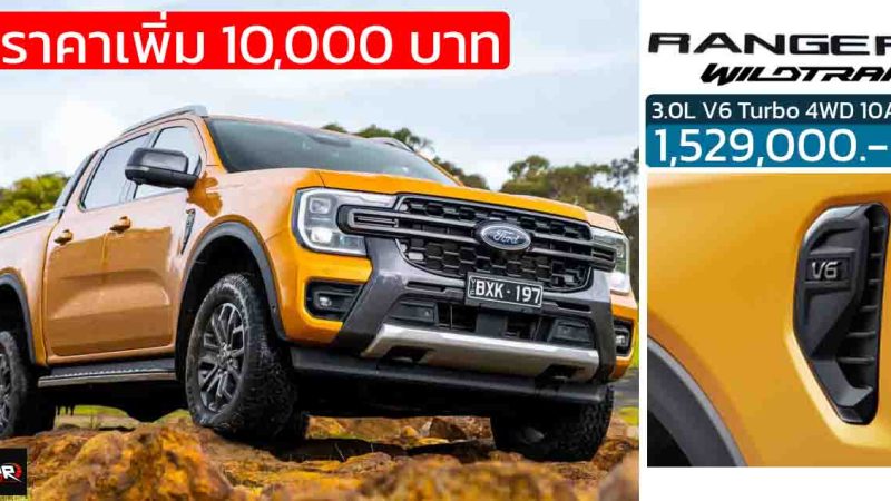 เพิ่มราคา 10,000 บาท FORD RANGER Wildtrak ดีเซลเทอร์โบ 3.0 ลิตร V6 ให้กำลัง 250 แรงม้า ราคา 1,529,000 บาท