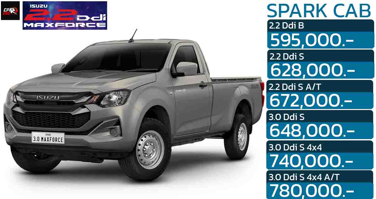 ISUZU D-MAX SPARK CAB กระบะตอนเดียว ดีเซลเทอร์โบ 2.2 ลิตร ราคา 595,000 – 780,000 บาท