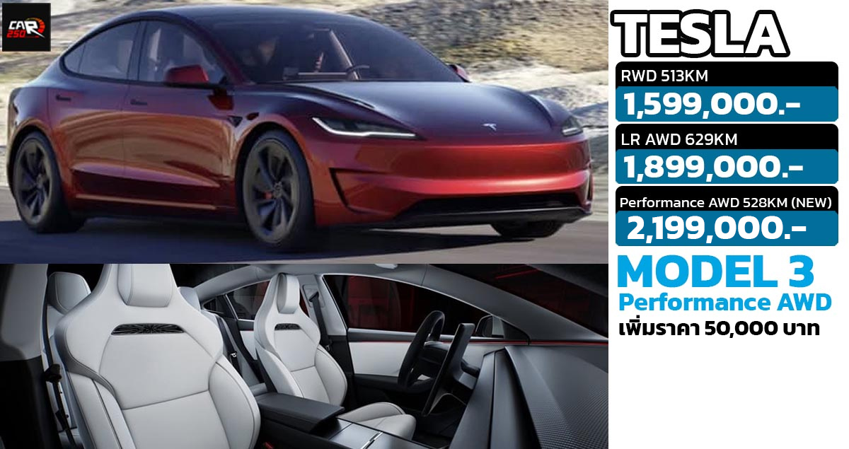 ปรับราคาเพิ่มในไทย 50,000 บาท Tesla Model 3 Performance AWD (HIGHLAND) 460 แรงม้า