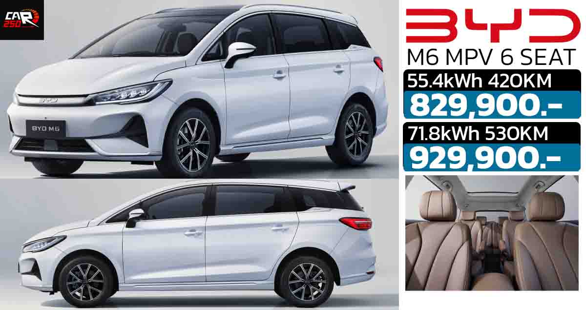 เปิดขายไทย 829,900 – 929,900 บาท BYD M6 MPV ไฟฟ้า 6 ที่นั่ง 2+2+2 วิ่งได้ 420 – 530 กม./ชาร์จ