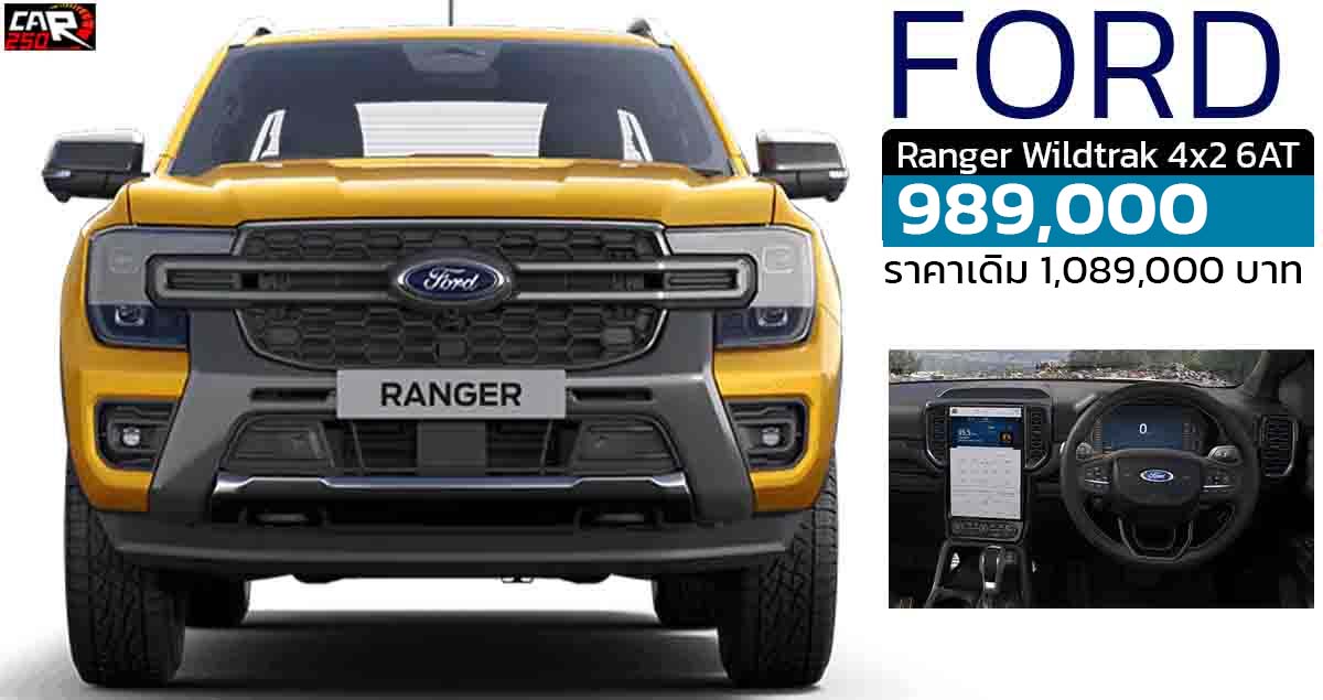 ลดราคาในไทย 100,000 บาท FORD Ranger Wildtrak 4×2 6AT เหลือ 989,000 บาท