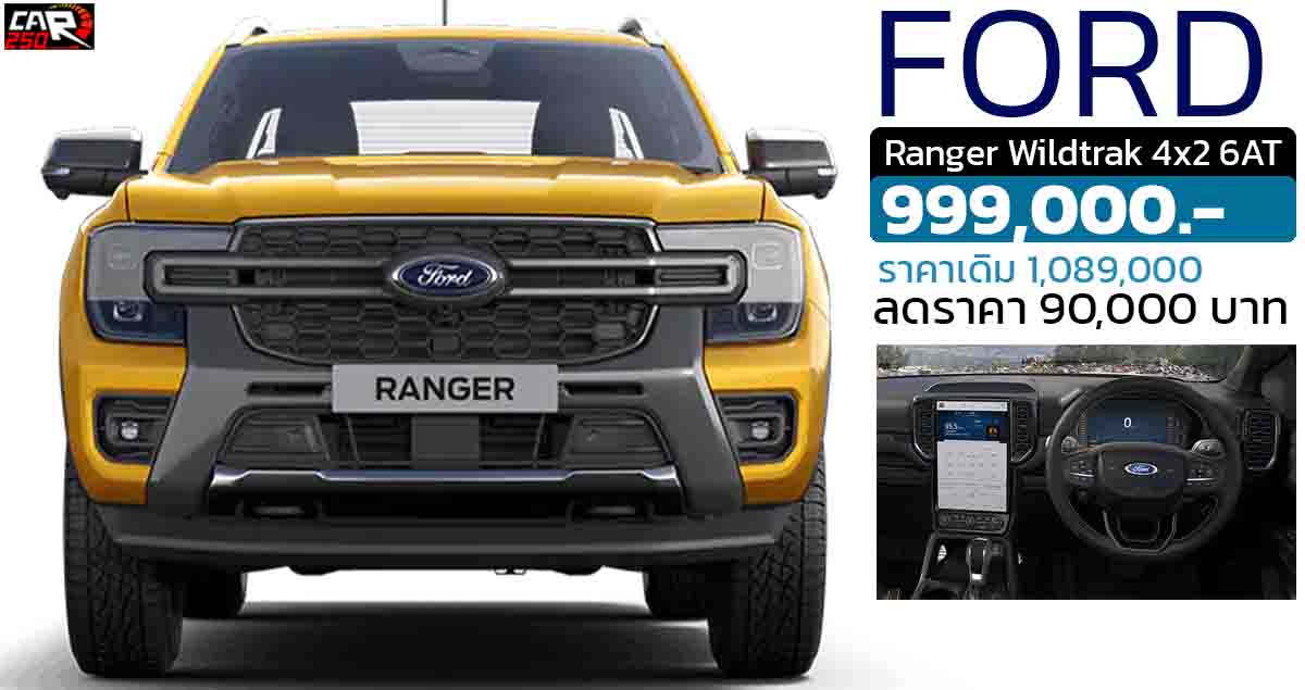 ลดราคาในไทย 90,000 บาท FORD Ranger Wildtrak 4×2 6AT เหลือ 999,000 บาท