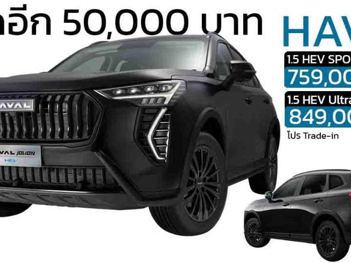 ลดอีก 50,000 บาท HAVAL JOLION HEV ไฮบริด เหลือ 759,000 – 849,000 บาท โปร Trade-In