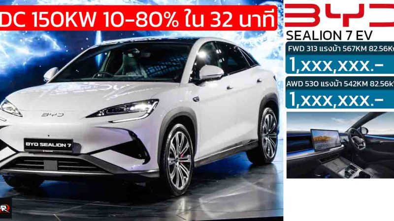 ขายไทย 28 พฤศจิกายนนี้ BYD Sealion 7 มีให้เลือก 2 รุ่น 542 – 567 กม./ชาร์จ NEDC ยังไม่ EVO ชาร์จ DC150kW