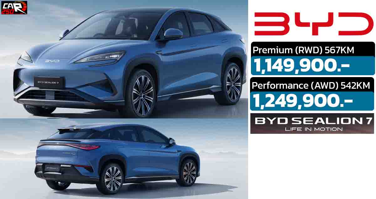 เปิดขายไทย 1,149,900  – 1,249,900 บาท BYD Sealion 7 มีให้เลือก 2 รุ่น 542 – 567 กม./ชาร์จ NEDC