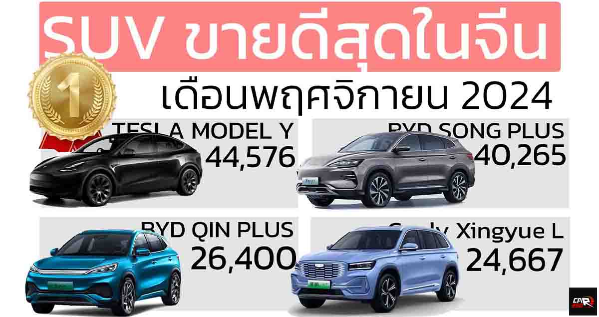 30 SUV ขายดีในประเทศจีน เดือนพฤศจิกายน 2024 (พร้อม 15 MPV / 30 SEDAN และ Hatchback)