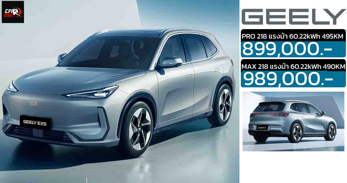 ปรับราคาเพิ่ม 40,000 บาท GEELY EX5 ราคา 899,000 – 989,000 บาท 490 กม./ชาร์จ NEDC ยังไม่เพิ่มราคา โปรเดียวกับ Motor EXPO